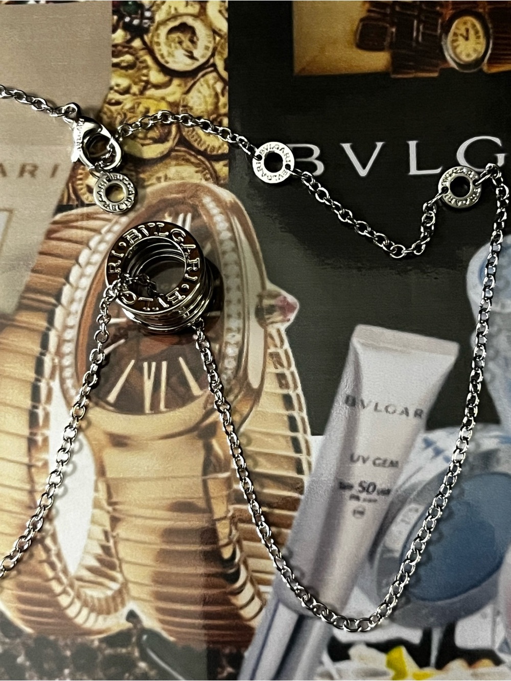 Bulgari Silver Multi-Ring Logo Pendant Necklace